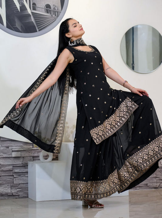 Heavy Fox Georgette Suit With Sequence Embroidered Work 28 Black
