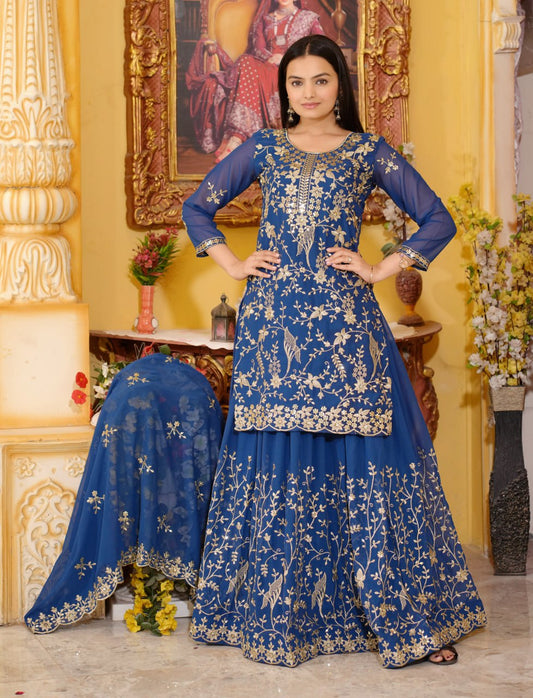 Heavy Fox Georgette Suit With Sequence Embroidered Work 24 Blue