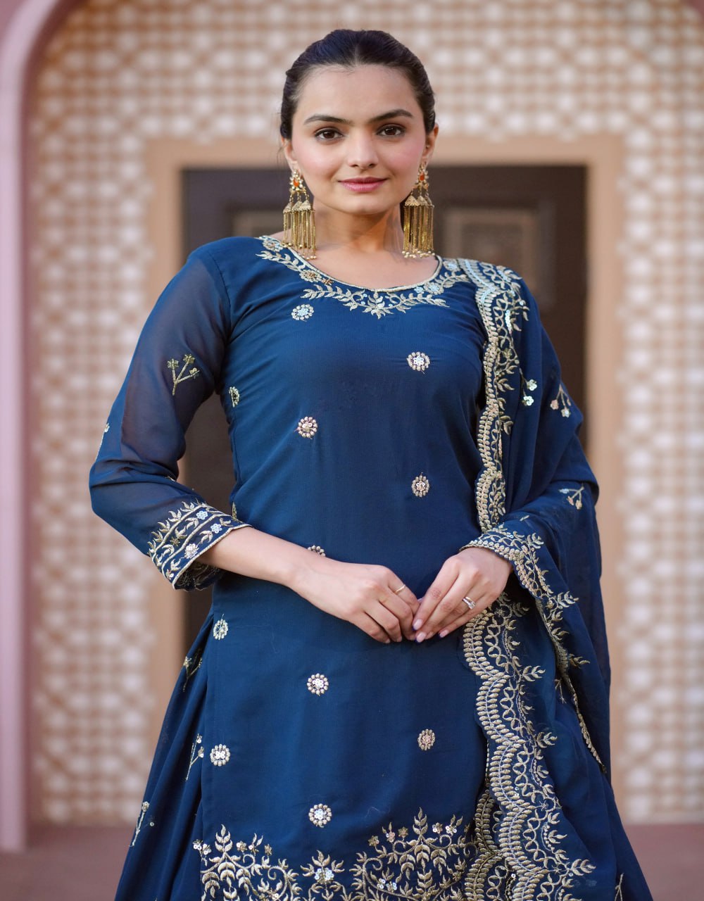 Beautiful Heavy Fox Georgette Suit With Sequence Embroidered Work 30 Petrol