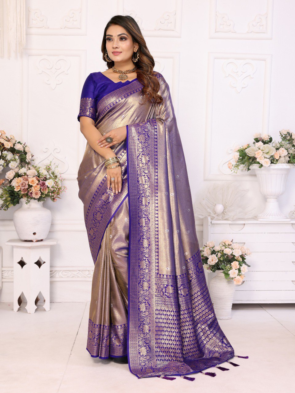 Lavender Tissue Silk with Butti Weaving Saree With Blouse