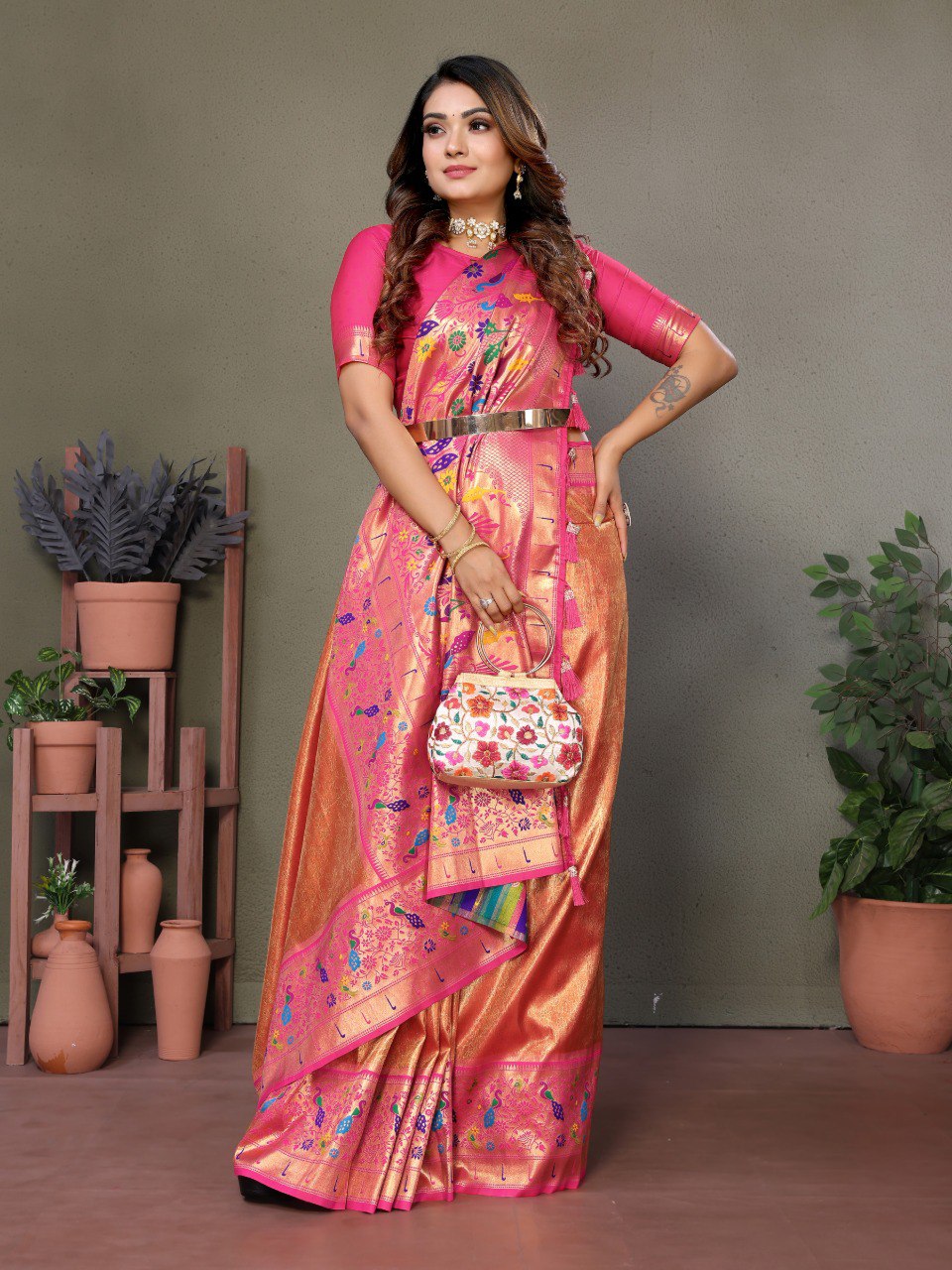 Orange Tissue Silk with Paithani woven Saree With Blouse