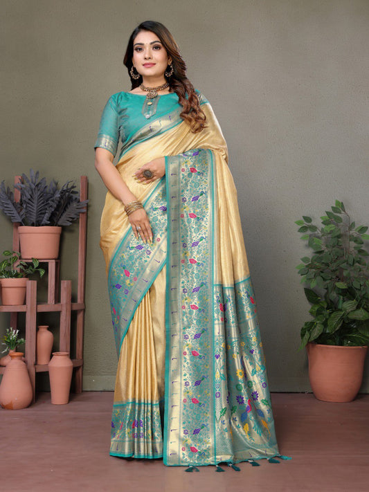 Cream Tissue Silk with Paithani woven Saree With Blouse