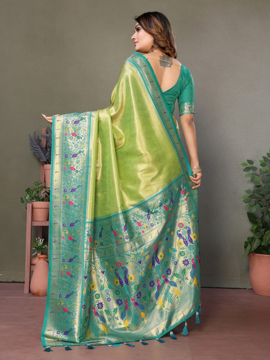 Light Green Tissue Silk with Paithani woven Saree With Blouse
