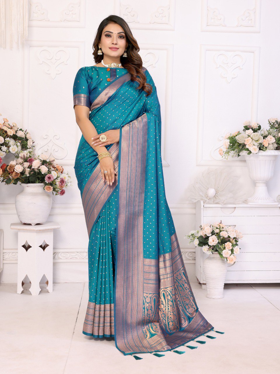 Blue Silk with Zari Weaving Saree With Blouse