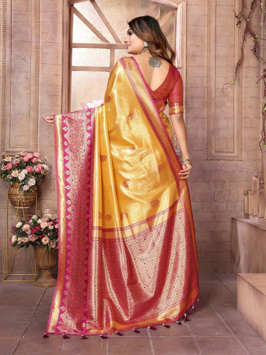 Yellow Tissue Silk with Weaving Saree With Blouse