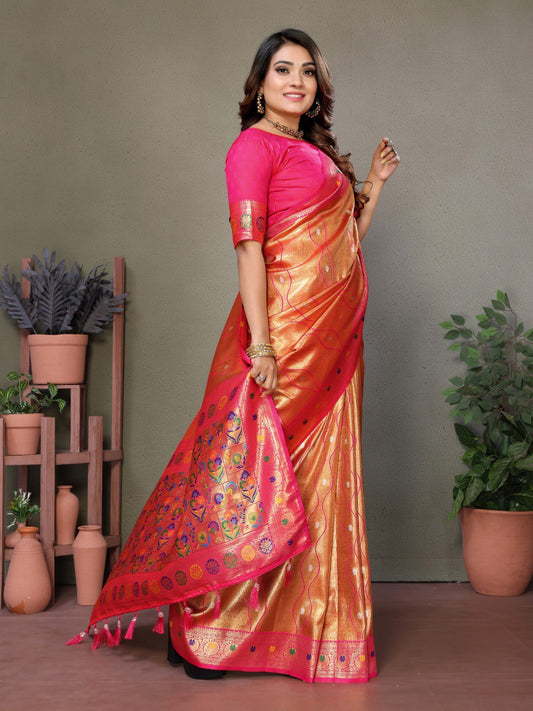 Orange Tissue Silk with Weaving Saree With Blouse
