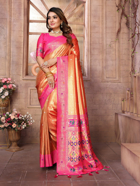 Dark Golden Tissue Silk with Weaving Saree With Blouse