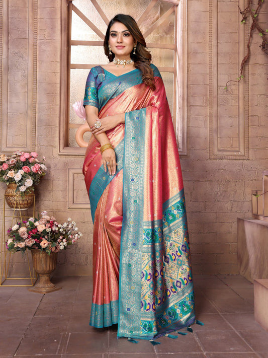 Light Red Tissue Silk with Weaving Saree With Blouse