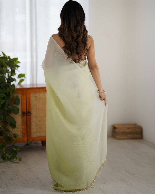 Designer Pista Color Candy Crush Silk Fabric Stylish Pre Stitched Saree