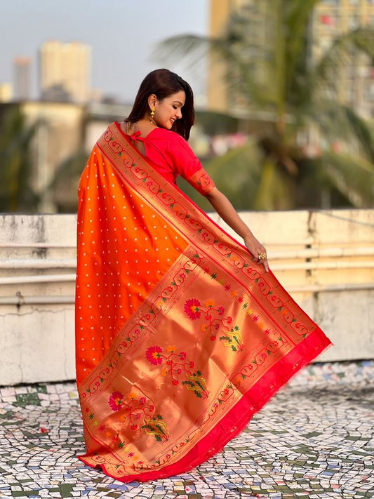 Orange Color Beautiful Soft Silk Woven Designer Partywear Saree