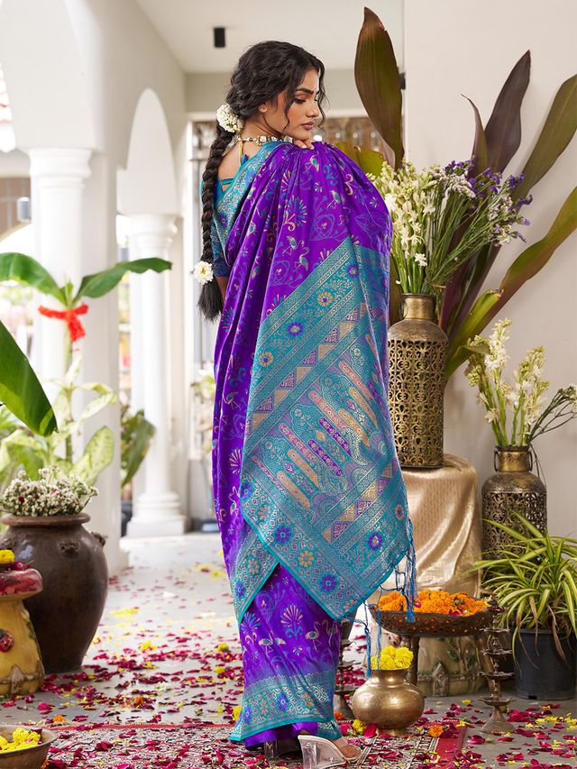 Violet Color Beautiful Girlie Woven Designer Partywear Saree