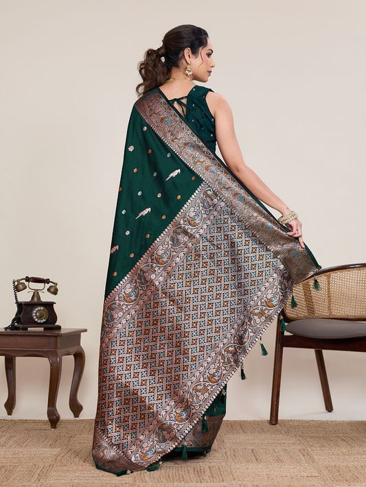 Green Color Designer Woven Work Graceful Partywear Saree