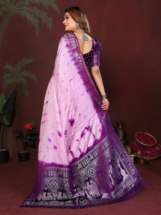 Violet Color Satin Silk Fabric Saree For Ethnic Indian Looks