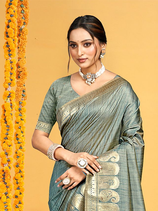 Teal color Beautiful Assam Silk Fabric Saree Woven Designer Saree