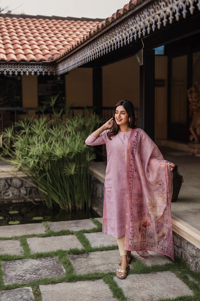 Peach Color Beautiful Readymade Dress On Jacquard Silk Fabric For Graceful Girlie Looks