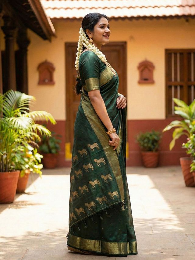 Bottele Green Color Soft Silk Fabric Woven Designer Saree For Ethnic Looks