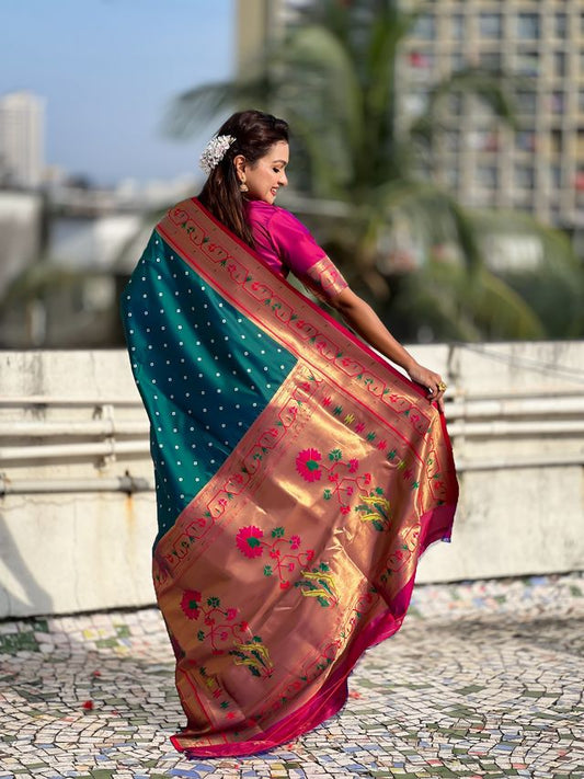 Rama Color Beautiful Soft Silk Woven Designer Partywear Saree