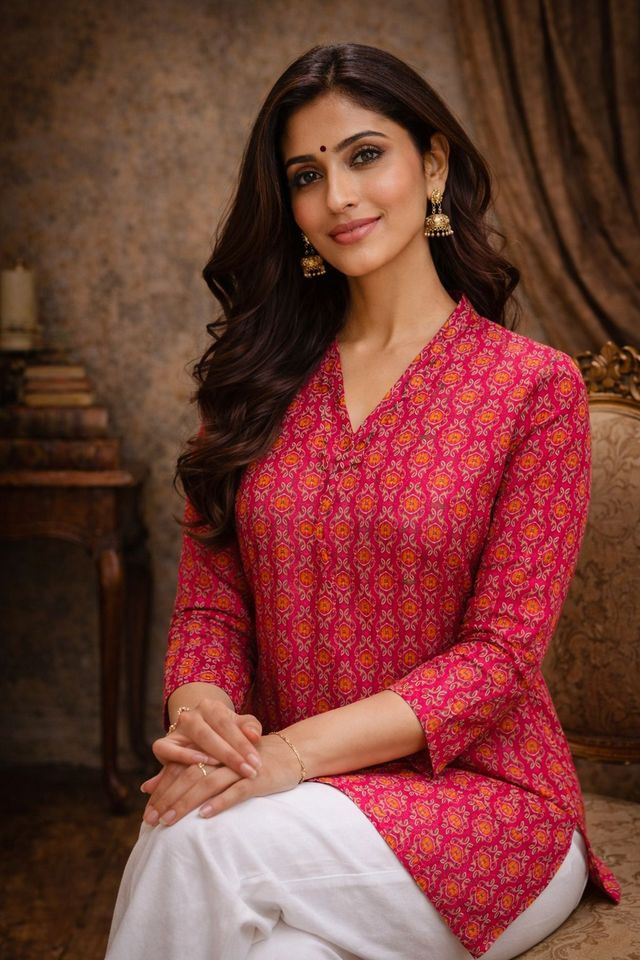 Pink Color Designer Digital Printed Muslin Fabric Foral Ethnic Kurta