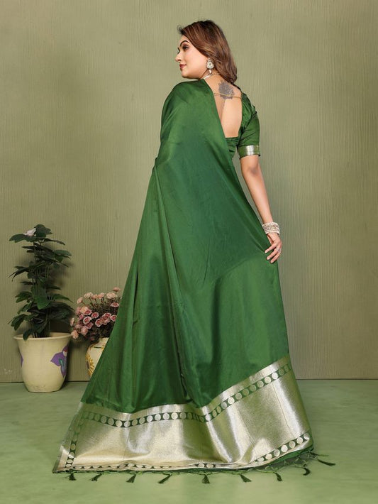 Mahendi Color Satin Silk Fabric Ethnic Woven Lagdi Pallu Designer Saree