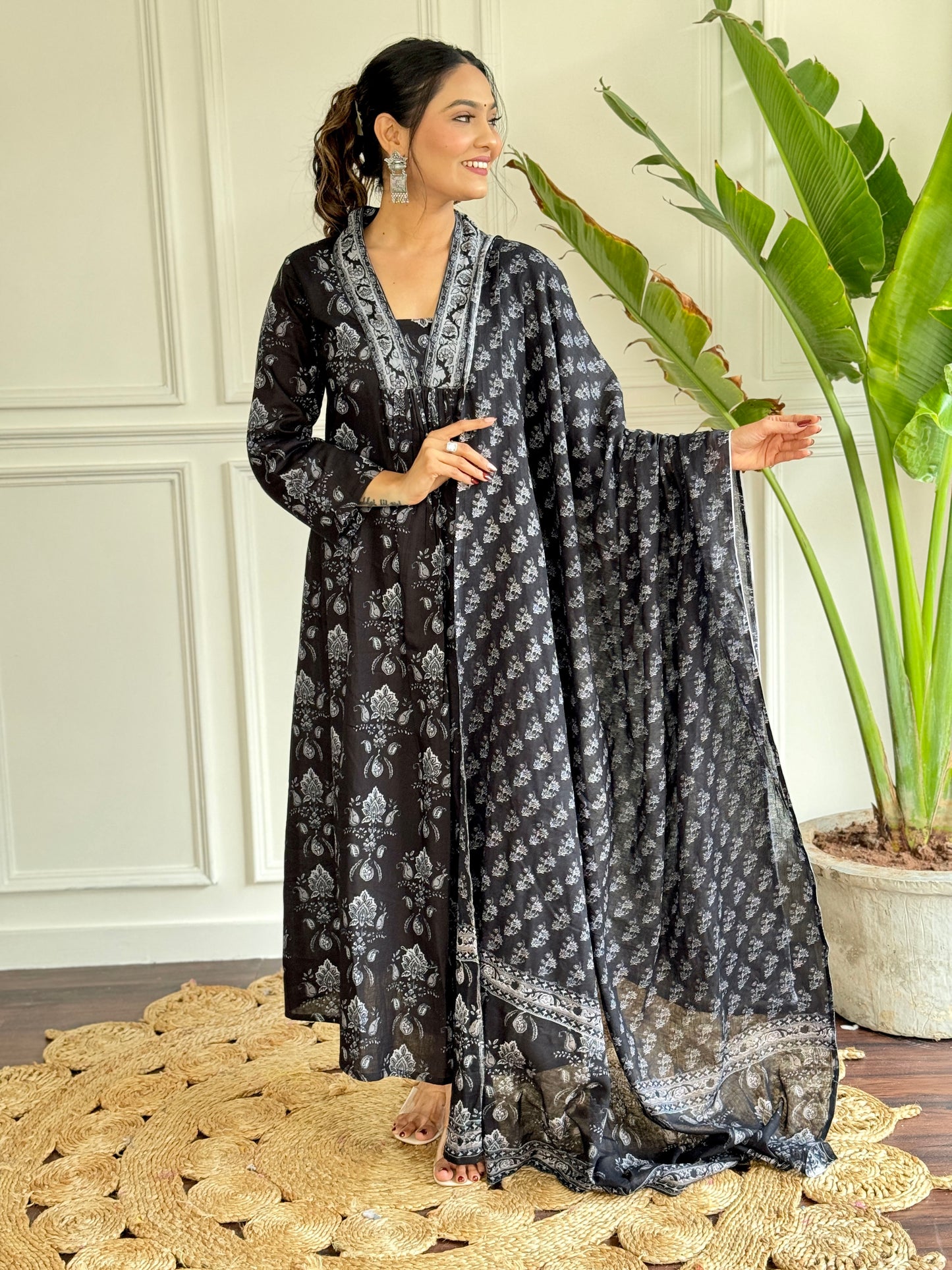 Pure Cotton Fabric Printed Work Kurta, Pant and Dupatta Set