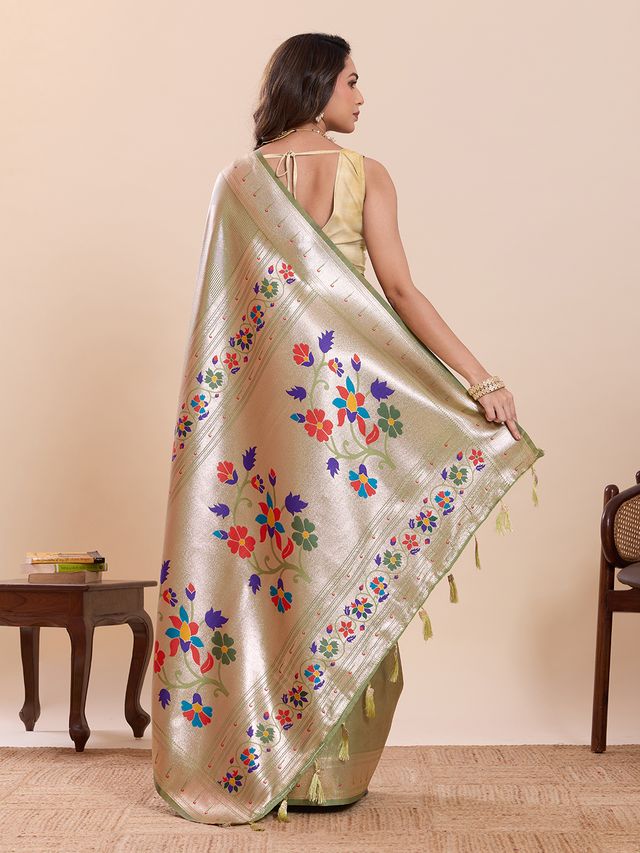 Pista Color Beautiful Soft Silk Fabric Woven Designer Saree