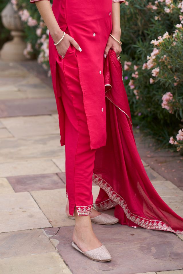 Pink Color Silk Blend Fabric Smart Embroidered Girlie Trendy Salwar Suit