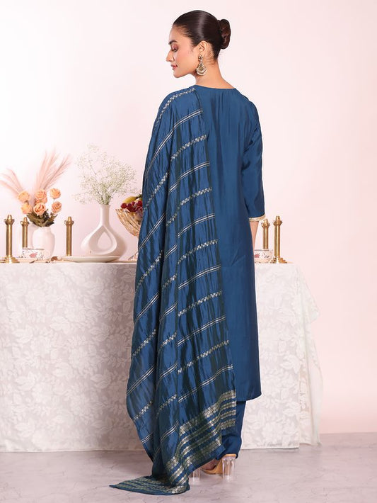 Teal Color Beautful Poly Silk Fabric Stylish Partywear Attire For Girls