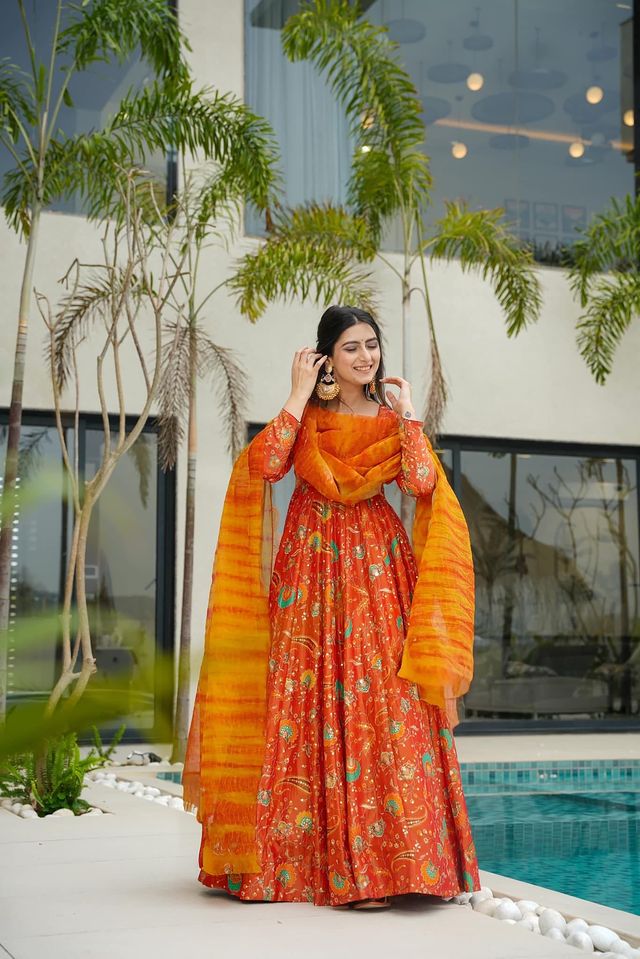 Festive gown collection with dupatta Orange