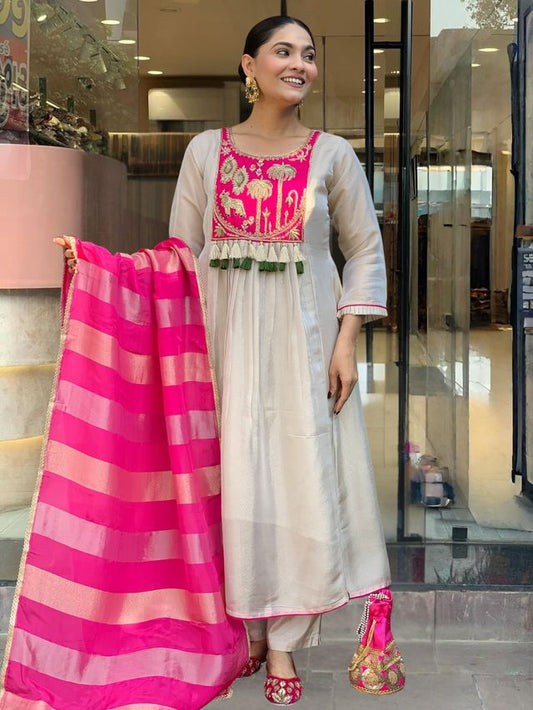 Pink Color Beautiful Silk Fabric Designer Ceremonial Readymade Suit