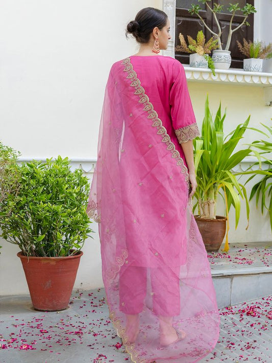 Pink Color Designer Embroidered Silk Blend Ethnic Festive Special Suit