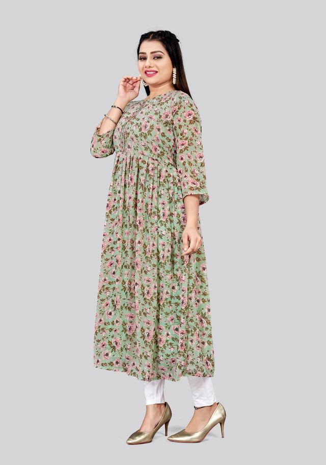 Pista Color Georgette Fabric Readymade Kurti For Ethnic Festive Looks