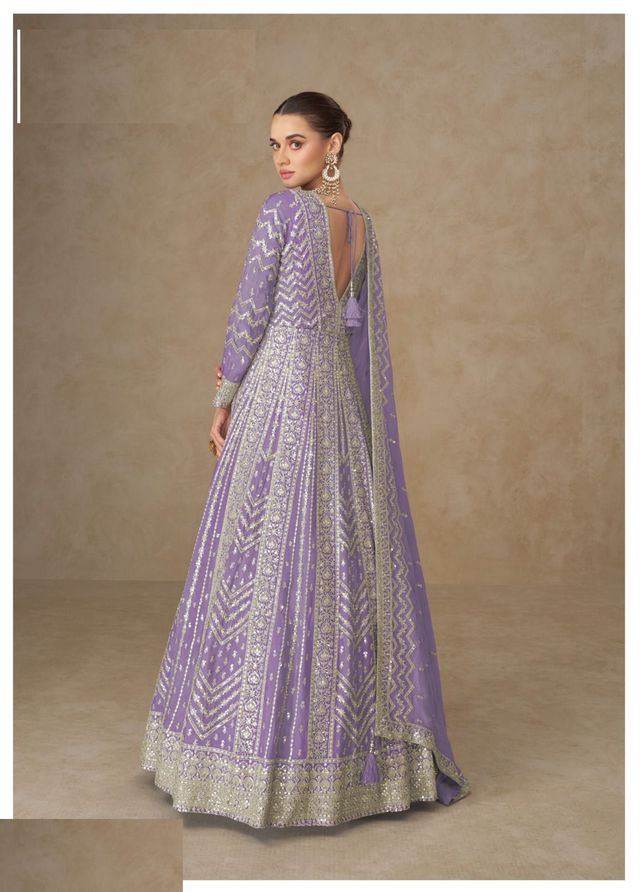 Light Purple Chinon Silk Gowns Full Size Free size Upto 42