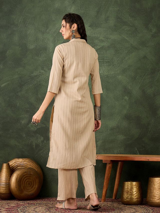 Cream Color Cotton Silk Blend Beautiful Stylish Tendy Top Bottom Set