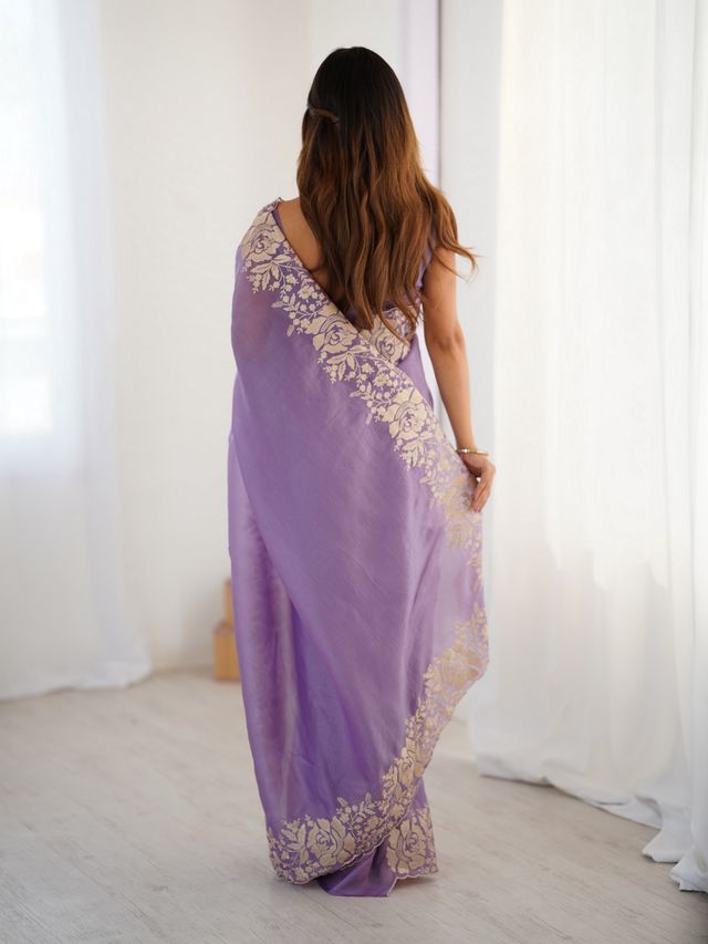 Lavender Color Candy Crush Fabric Beautiful Partywear Saree For Girlie Looks