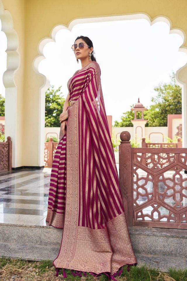 Maroon Color Beautiful Woven Designer Partywear Ethnic Saree