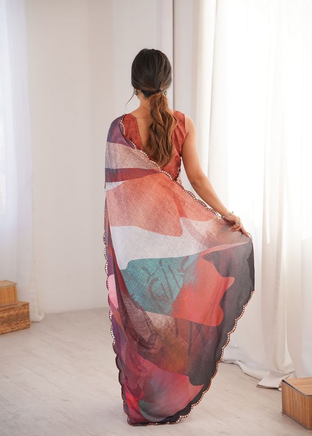 Multy Color Girlie Chinon Fabric Designer Digital Printed Ceremonial Saree