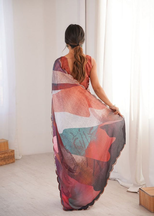 Multy Color Girlie Chinon Fabric Designer Digital Printed Ceremonial Saree