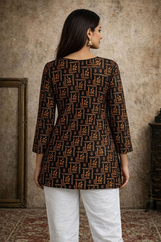 Black Color Designer Digital Printed Muslin Fabric Foral Ethnic Kurta