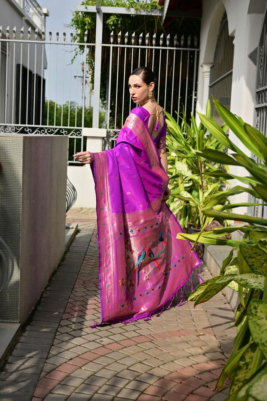 Purple Color Banarasi Silk Fabric Designer Partywear Saree