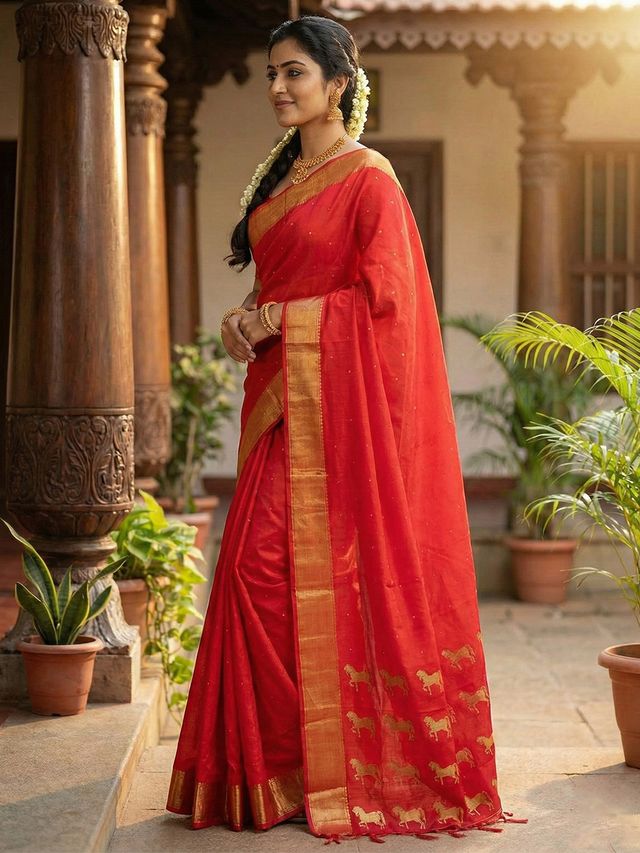 Red Color Soft Silk Fabric Woven Designer Saree For Ethnic Looks