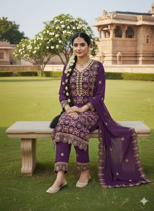 Lavender Color Georgette Fabric Beautiful Embroidered Salwar Kameez