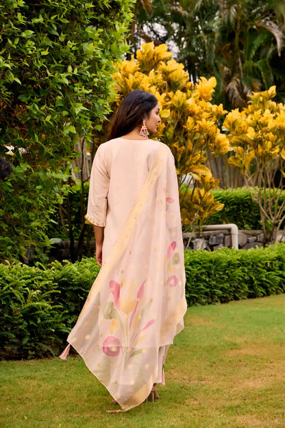 Women's Beautiful Embroidery Work Roman Fabric Straight Kurta Pant and Dupatta Set