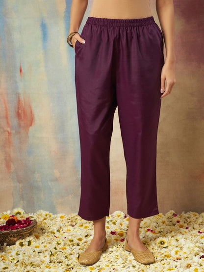 Purple Color Cotton Silk Ethnic Fancy Partywear Suit With Classy Looks