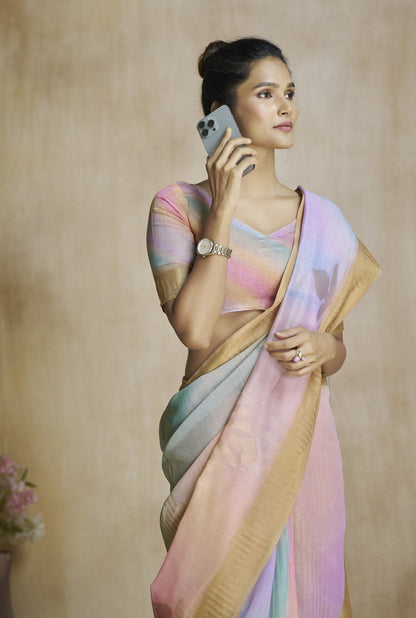 Peach Fancy Fabric With Digital Print Saree With Blouse