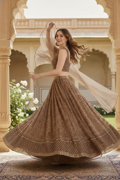 Turquoise Designer Lehenga with Dupatta – Indian Ethnic Wear HKV-003620 BROWN