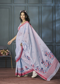 Lavender Designer Weaving Handloom Linen Saree With Blouse
