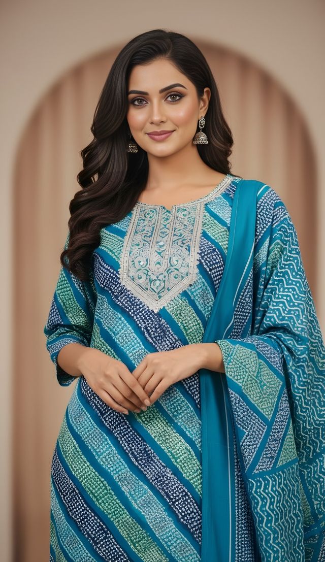 Firozi Color Cotton Fabric Stylish And Trendy Kurta Set For Ethnic Girls