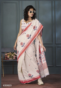 Off white Designer Weaving Handloom Linen Saree With Blouse
