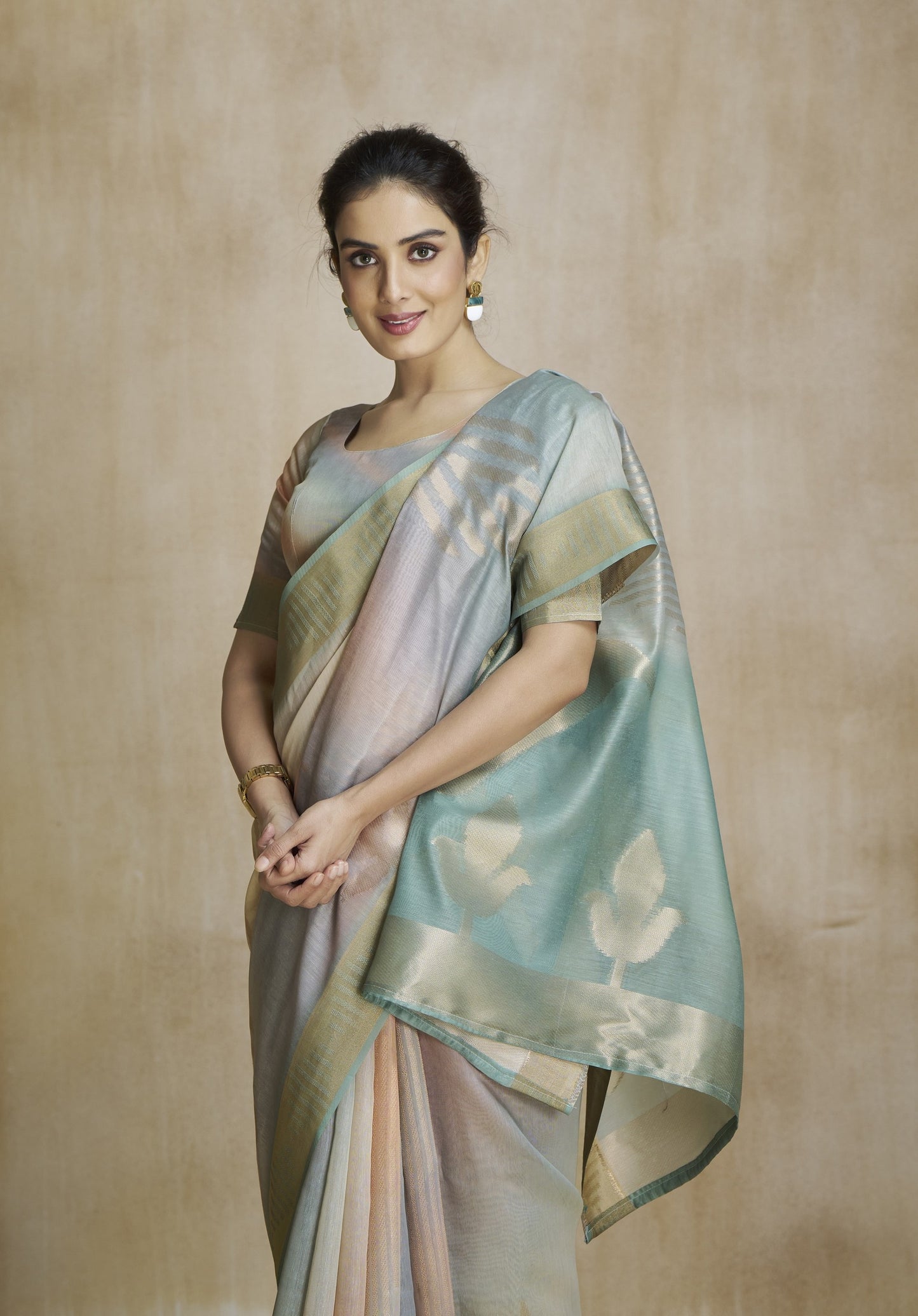 Grey Fancy Fabric With Digital Print Saree With Blouse