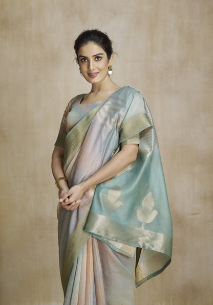 Grey Fancy Fabric With Digital Print Saree With Blouse